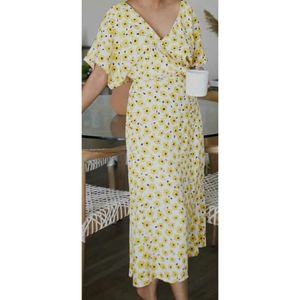 Floral Yellow Wrap Dress